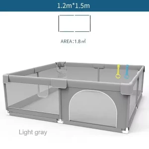 MBABY Baby Playpen – Light Gray Safety Fence & Ball Pit for Indoor Fun (with Pull Rings)