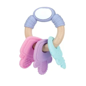 Wood & Silicone Natural Teether Keys – Soothing Teething Toy for Babies (3+ Months, Assorted Pastels)