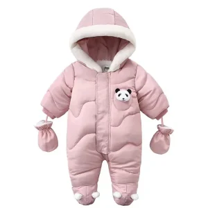 Korean-Style Baby Winter Jumpsuit – Plush Bear Snowsuit for Boys & Girls