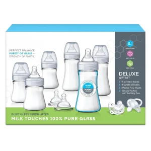 Hybrid Baby Bottle Gift Set – Dual-Layer Glass & Plastic Design (Clear/Grey)
