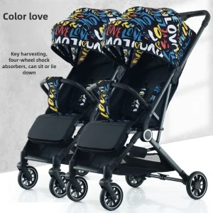 Twin Baby Stroller – High View Foldable Double Stroller with Sitting & Lying Function (Model X5)