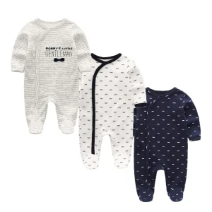 Kiddiezoom 3-Piece Cotton Baby Romper Set – Long Sleeve Cartoon Jumpsuits for Boys & Girls