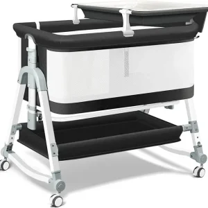 4-in-1 Portable Bedside Baby Bassinet – Foldable Travel Crib with Wheels & Mesh Sides