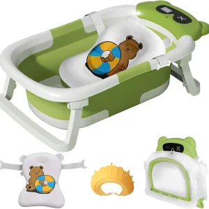 Foldable Baby Bathtub with Temperature Display & Cushion Support