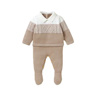 Knitted Striped Baby Romper – Cozy Long Sleeve Footed Jumpsuit