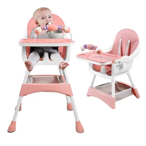 Convertible Baby High Chair – Portable Seat with Double Tray & Toy Rack