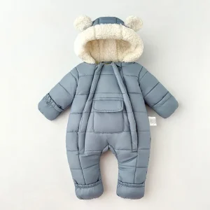 Thick Winter Hooded Baby Romper – Fleece-Lined One-Piece Snowsuit for Boys & Girls (-30°C Rated)