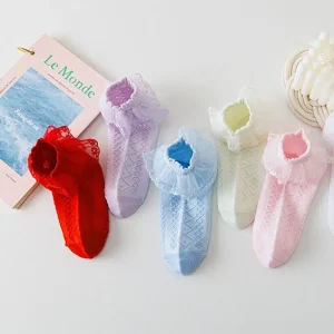 5 Pairs Lace Flower Princess Socks – Lightweight Mesh Cotton Socks for Girls (Baby to 12 Years)